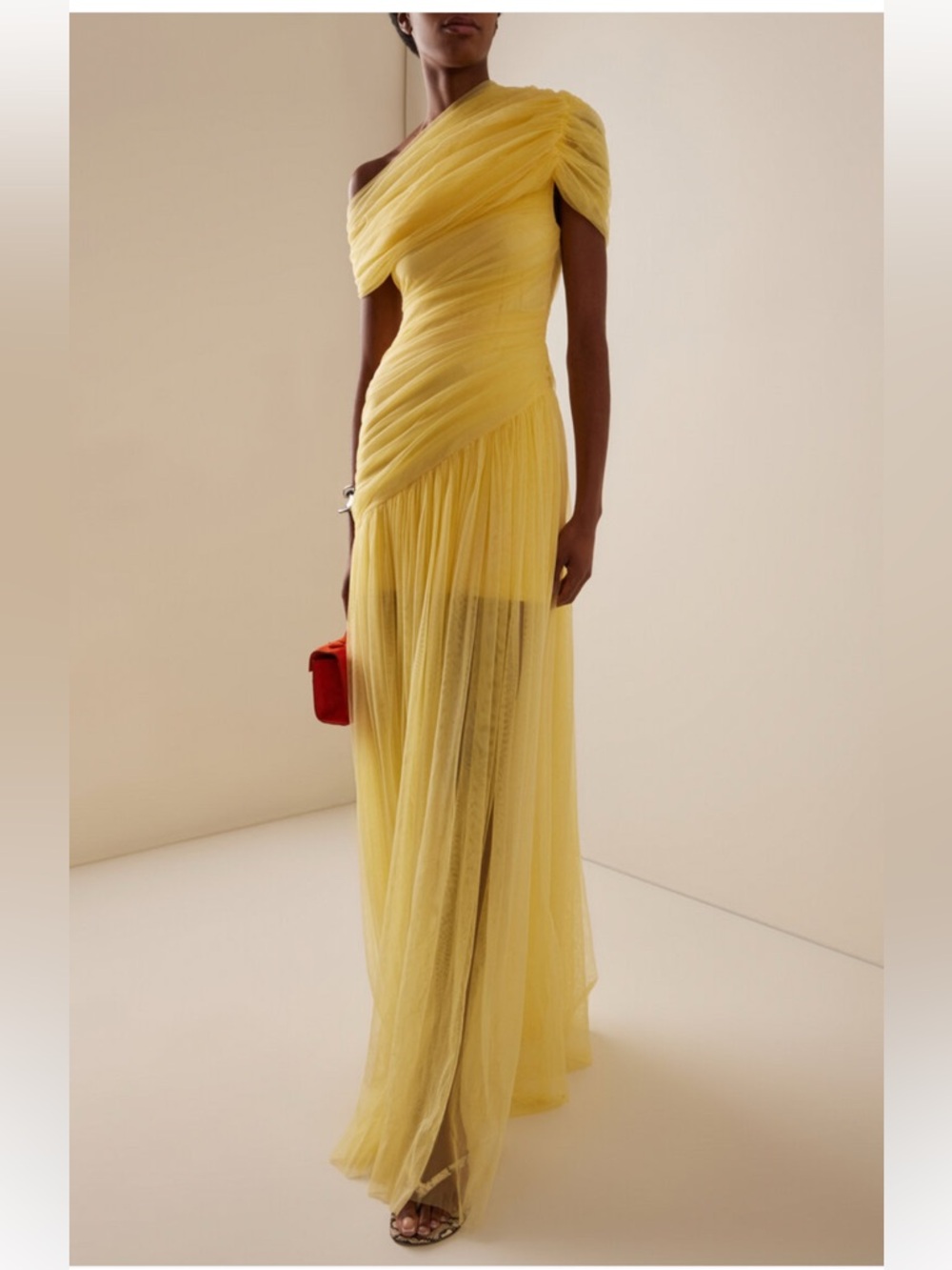 Elegant One-Shoulder Yellow Evening Gown